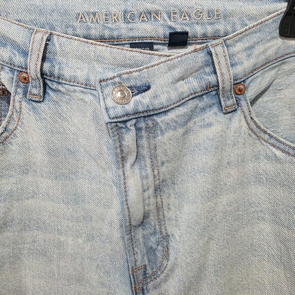 American Eagle Highest Rise Baggy Straight Jeans Light Blue 100% Cotton Size 12 - Picture 2 of 13
